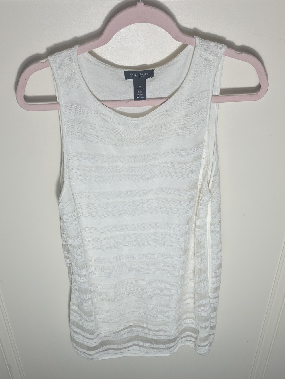 White House Black Market White Sheer Stripe Knit Tank